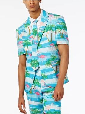 Resort Tropical Flamingo Opposuits 3-pc Set – Blue Pink – 46/ XL - “Flaminguy”
